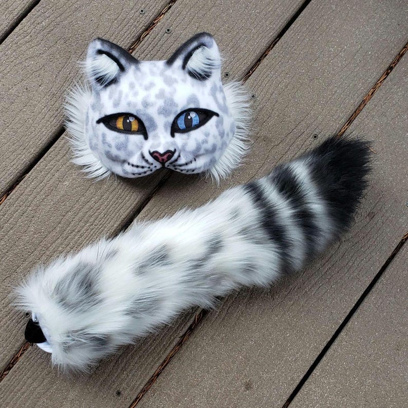 snow leopard therian mask and tail