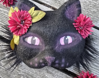 Therian Mask Cat Mask Tail Kids Dress Up Costume - Black and Maroon Cat Mask Custom Eye Color Personalized