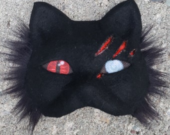 Scar Eye Therian Cat Mask. Tail or SET  Warrior Black Cat - Custom Eye Color Personalized, Faux Fur, Handmade Gift Set for Kids