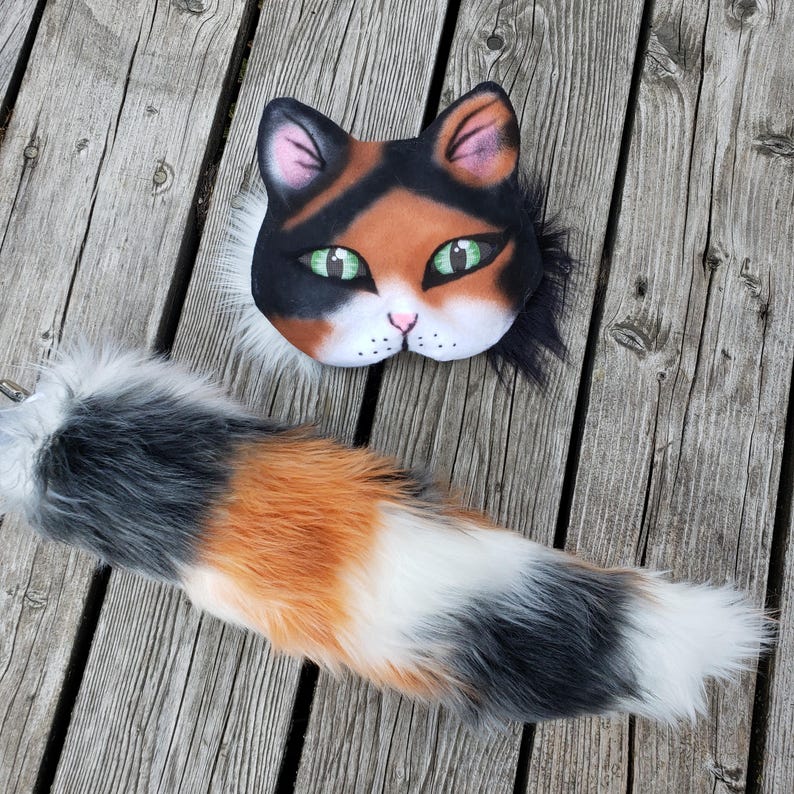 calico therian cat mask with matching tail