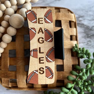 Personalized Football Hair Claw Clips, Wooden Overlay Claw Clips, Sports Clips