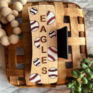 Personalized Baseball Hair Claw Clips, Wooden Overlay Claw Clips, Sports Clips