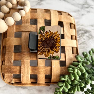 Sunflower Small Hair Claw Clip, Wooden Overlay Claw Clips