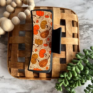 Pumpkin Large Hair Claw Clip, Fall Hair Clip, Wooden Overlay Claw Clips