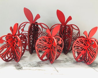 3D Red Apples, Wooden Apples, Table Centerpiece