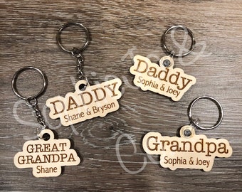 Personalized Engraved Fathers Day Keychain, Name Keychain, Grandpa Keychain