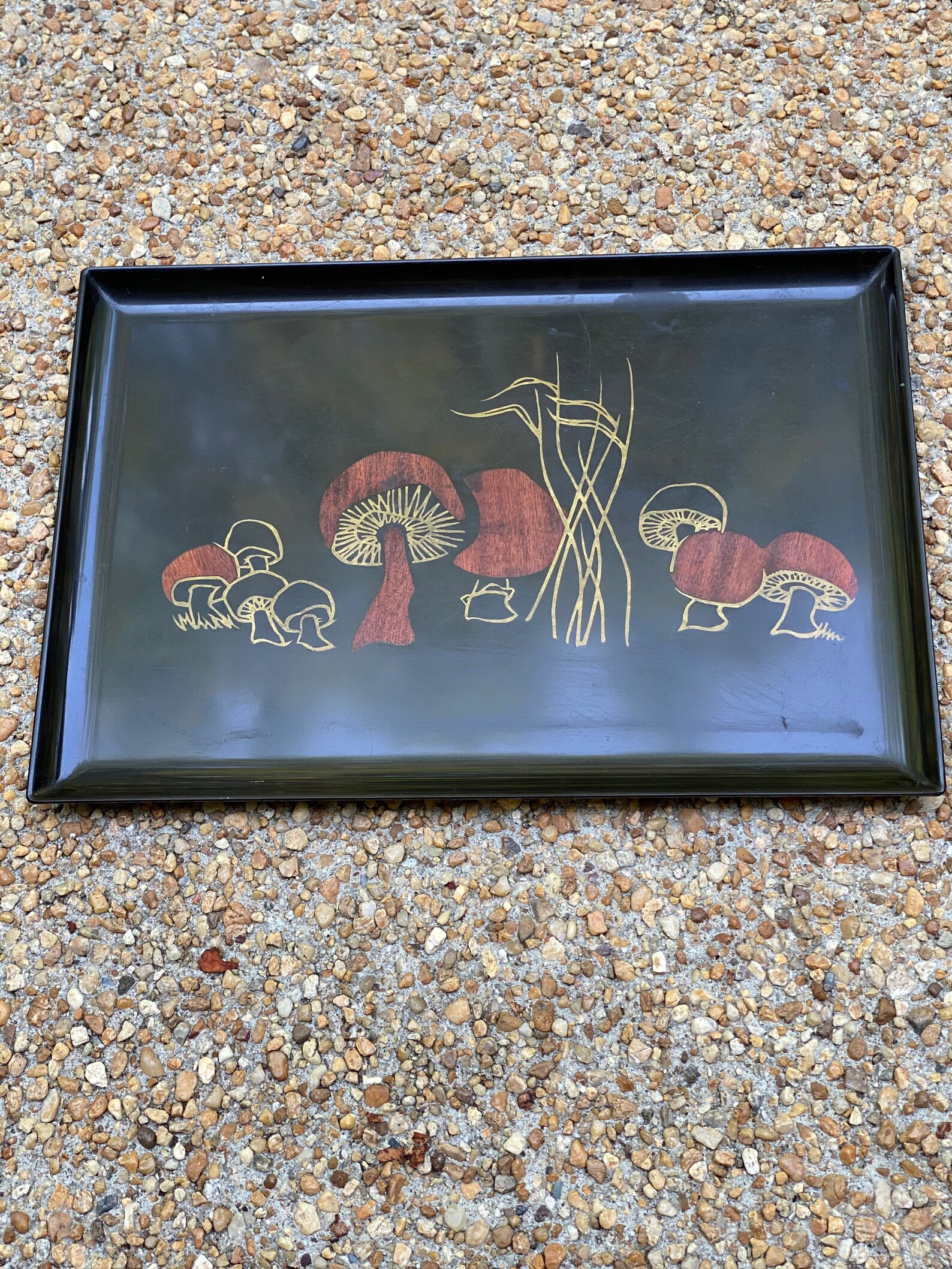Mid Century Modern Couroc inlaid tray with mushrooms Etsy