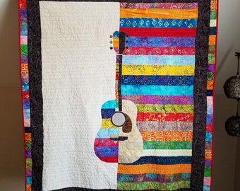 Digital Guitar Applique Quilt Pattern, "Beautifully Acoustic" (67" X 57") Twin Coverlet