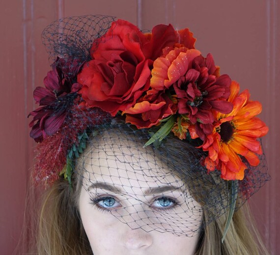 Red Floral Fascinator: Kentucky Derby Tea Party Headpiece - Etsy display picture 3