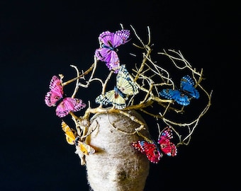 Fantasy butterfly gold branch headpiece/ Goddess crown