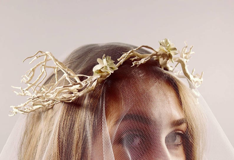 White branch crown/twig crown/maternity crown/Snow queen Etsy