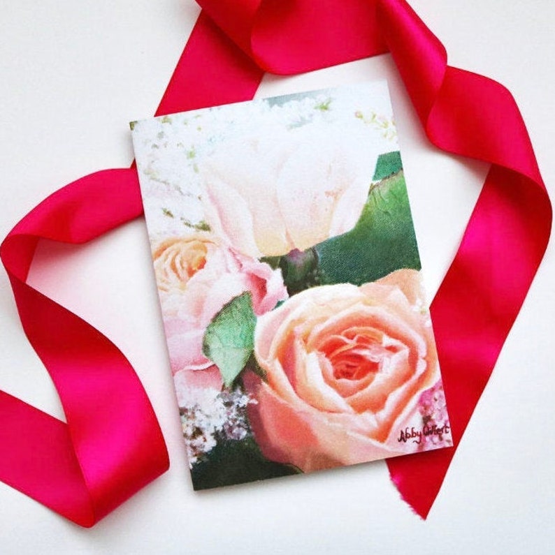 Pink Roses Floral Set of 3 Greeting Cards 5x7in. Blank Inside image 0