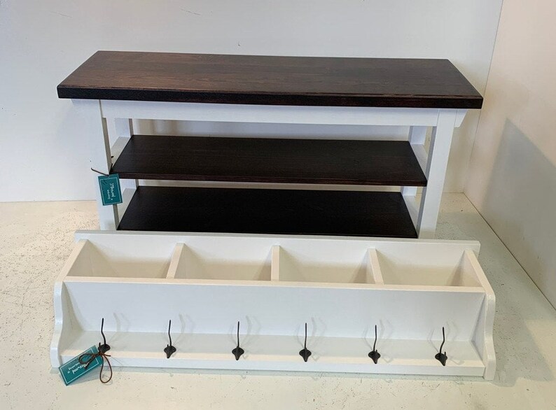 46 Inch Two Stained Shelf Bench and Matching Coat Rack Cubbies In Your Choice of Colors image 2