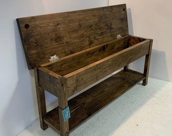 46 Inch Single Shelf Bench with 5" Deep Hinged Storage Seat In Your Choice of Colors