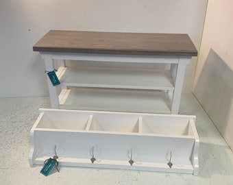 26 Inch Two Shelf Bench and Matching Coat Rack Cubbies In Your Choice of Colors