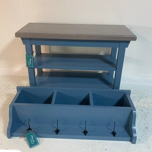 32 Inch Two Shelf Multi Purpose Bench and Matching Coat Rack Cubbies In Your Choice of Colors