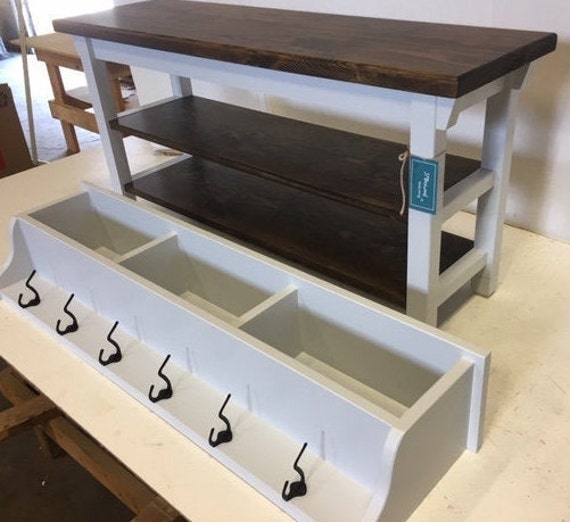 Hallway Mud Room Foyer Bench 32 Inch With Two Stained Shoe Etsy