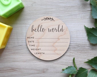 Birth Stats Sign | Engraved Wood, Birth Announcement Sign, Hospital Announcement Sign, Newborn Wood Stat Sign, Hello World, Vine Style
