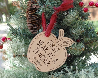 Teacher Ornament | First Year Teacher Gift, Teacher Christmas Gift, New Teacher Gift, Laser Engraved Ornament