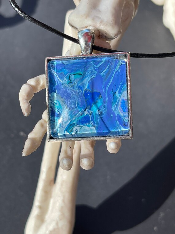 Blue Paint Skin Pendant Acrylic Paint Pour Jewelry Etsy