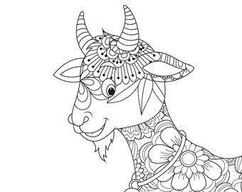 Coloring Page Goat Etsy