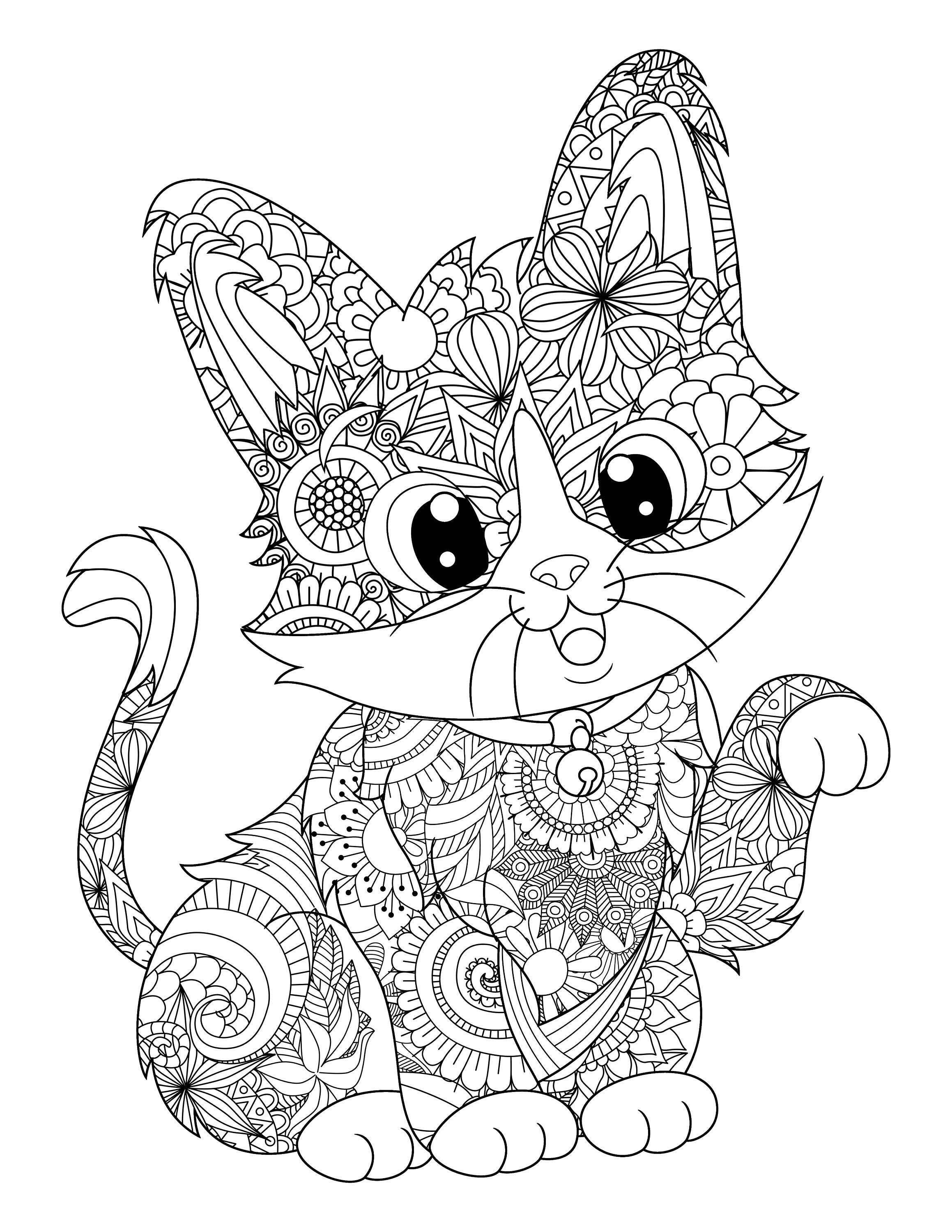 Cat   Animal Mandala Coloring Page   Instant Download