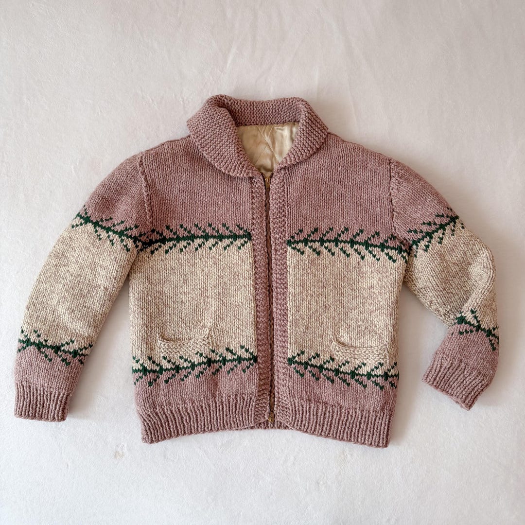 Vintage 1950s/60s Cowichan Sweater Jacket |size Small | Quilted