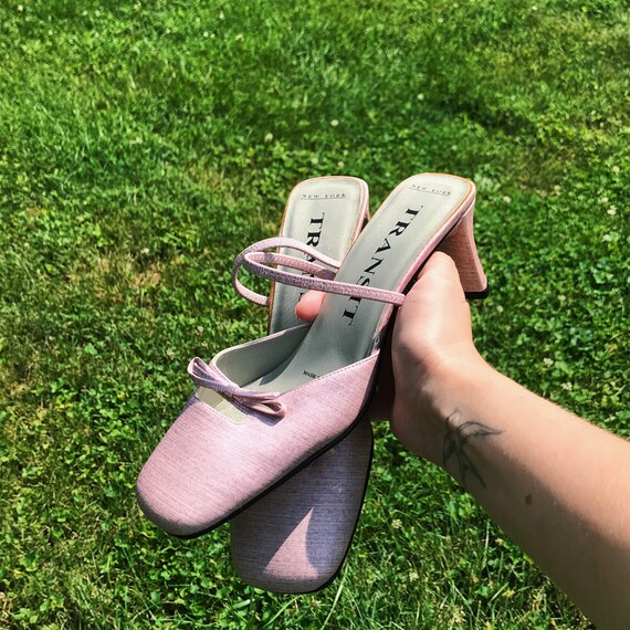 Vintage 90s Pink Block Heel Slip On Mules US 6
