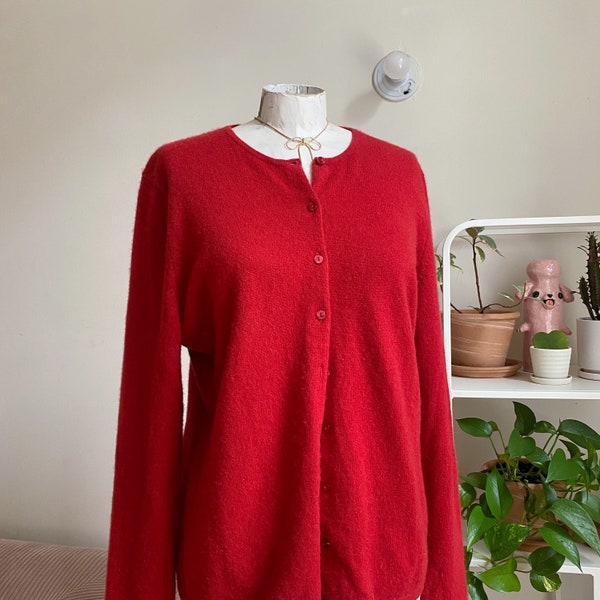 Vintage Lord & Taylor Red Cashmere Cardigan Sz XL