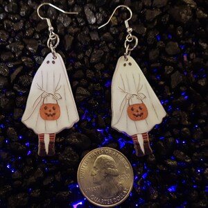 Ghost trick or treaters earrings, Halloween, Samhain, Jack-o-lantern, pumpkin,witchy, gothic, tick or treaters, costume, spirit, haunted