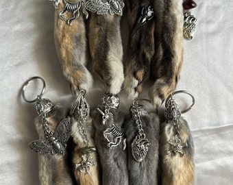 Silver Good Luck Rabbits Foot Keychain with Charms