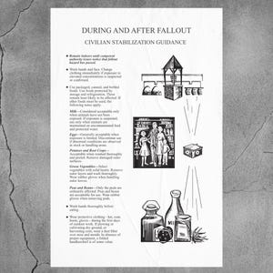 Cartel de orientación civil de la década de 1950 sobre cómo actuar durante y después de la lluvia radiactiva (PDF)