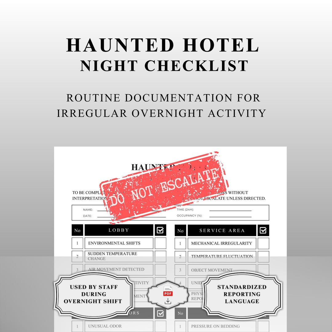 Night Shift Checklist.pdf Night Shift Checklist - Unresolved Conditions | Haunted Hotel - Etsy