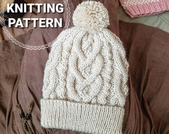 KNITTING PATTERN / Heart Cable Hat / Beanie Knitting Pattern / Pompom Hat Knitting Pattern / Knit Pattern / Knit Hat / Knitting Hat