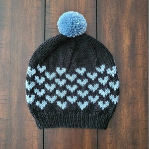 KNITTING PATTERN / Mini Hearts Beanie / Beanie Knitting Pattern / Pompom Hat Knitting Pattern / Knit Pattern / Knit Hat image 4