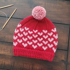 KNITTING PATTERN / Mini Hearts Beanie / Beanie Knitting Pattern / Pompom Hat Knitting Pattern / Knit Pattern / Knit Hat image 5