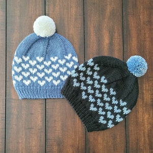 KNITTING PATTERN / Mini Hearts Beanie / Beanie Knitting Pattern / Pompom Hat Knitting Pattern / Knit Pattern / Knit Hat image 2