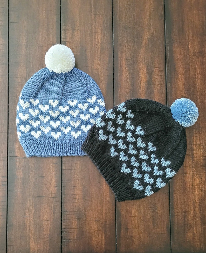 KNITTING PATTERN / Mini Hearts Beanie / Beanie Knitting Pattern / Pompom Hat Knitting Pattern / Knit Pattern / Knit Hat image 2