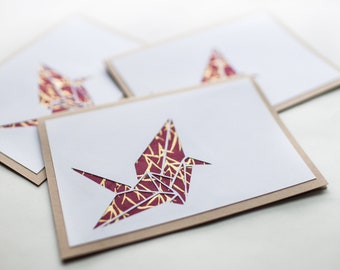 Set Of 3 Notecards Origami Crane In Kraft Mint Green With Etsy
