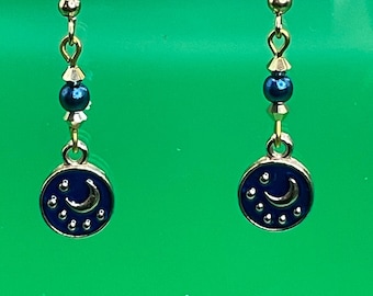 Mini Moon Dangle Earrings in Gold