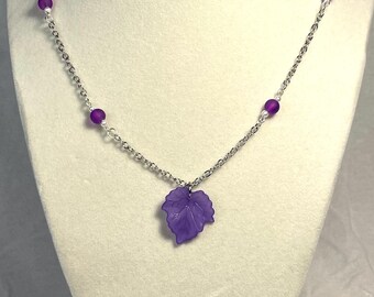 Fairy Purple Leaf Necklace in Silver 20in