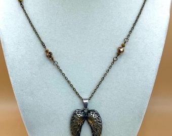Angel Wings Necklace in Antique Bronze 19in...brass, everyday, fun, unique, eclectic, statement, cosplay, jewelry, heaven, kids, guardian,