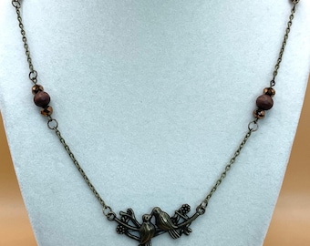 Birds of a Feather, Lover Birds, Necklace in Antique Bronze 22in...brass, nature, grandma, eclectic, everyday, unique, kids, fun, jewelry,