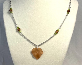 Fairy Brown Leaf Necklace in Silver 20in