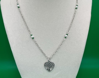 Tree in Heart Necklace in Silver 17in
