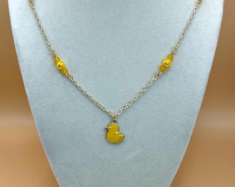 Yellow Rubber Ducky Necklace in Gold 19in