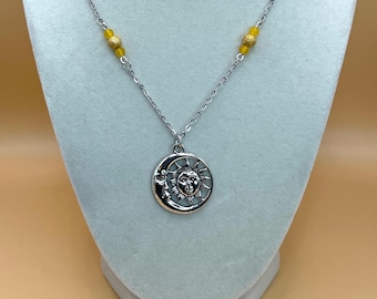 Sun and Moon Whimsical Necklace in Silver 18.5in