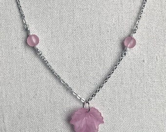 Pink Fairy Leaf Necklace in Silver 19inches
