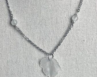 White Leaf Fairy Necklace in Silver 18inches