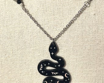 Black Celestial Snake Neclace in Silver 21in